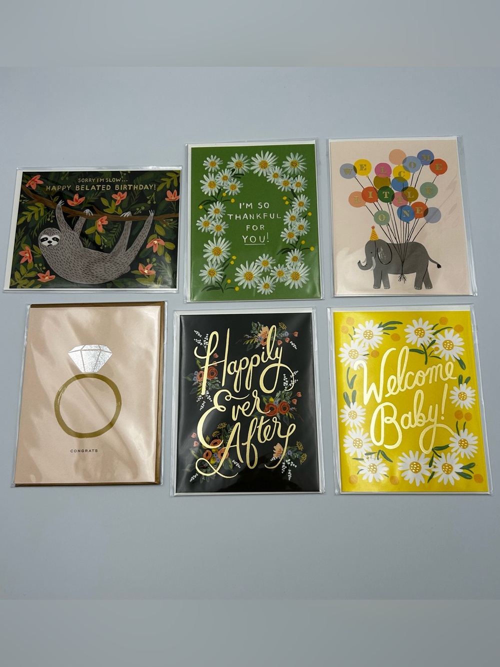 Rifle Paper Co. Greeting Cards & Envelopes NEW Lot of 6 Bday Wedding Baby TY